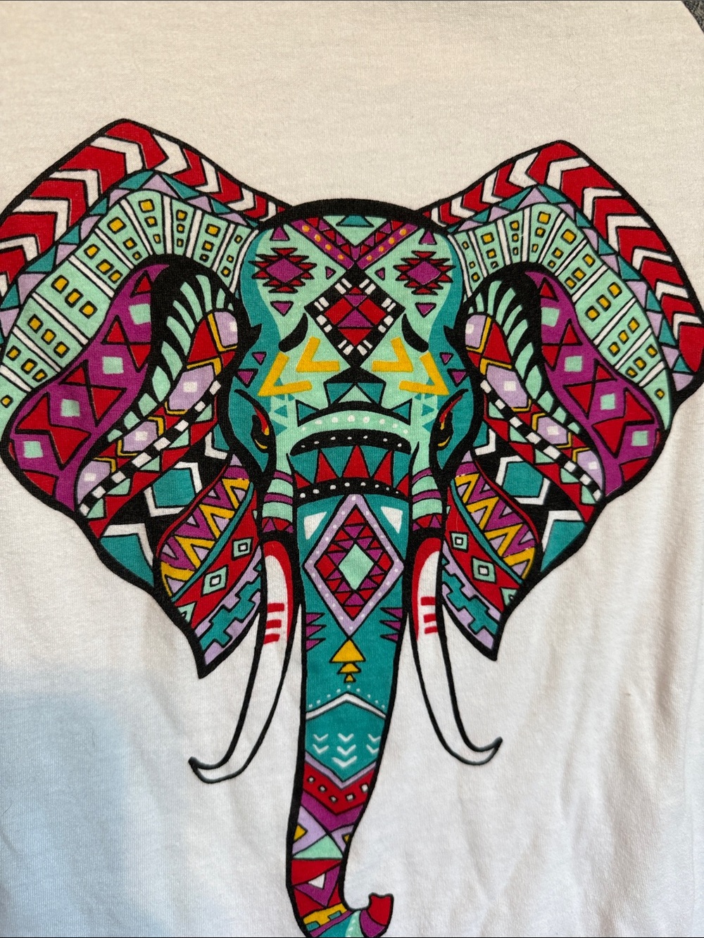 Grey & White Raglan Tee with Colorful Elephant Graphic - Picture 6 of 6